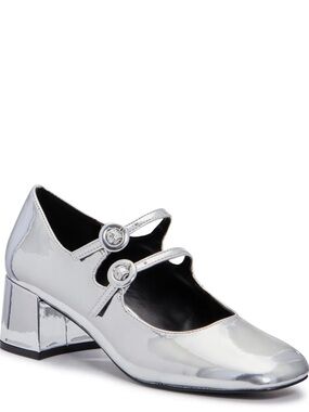 Steve Madden Silver Double-Strap Mary Jane Block Heels